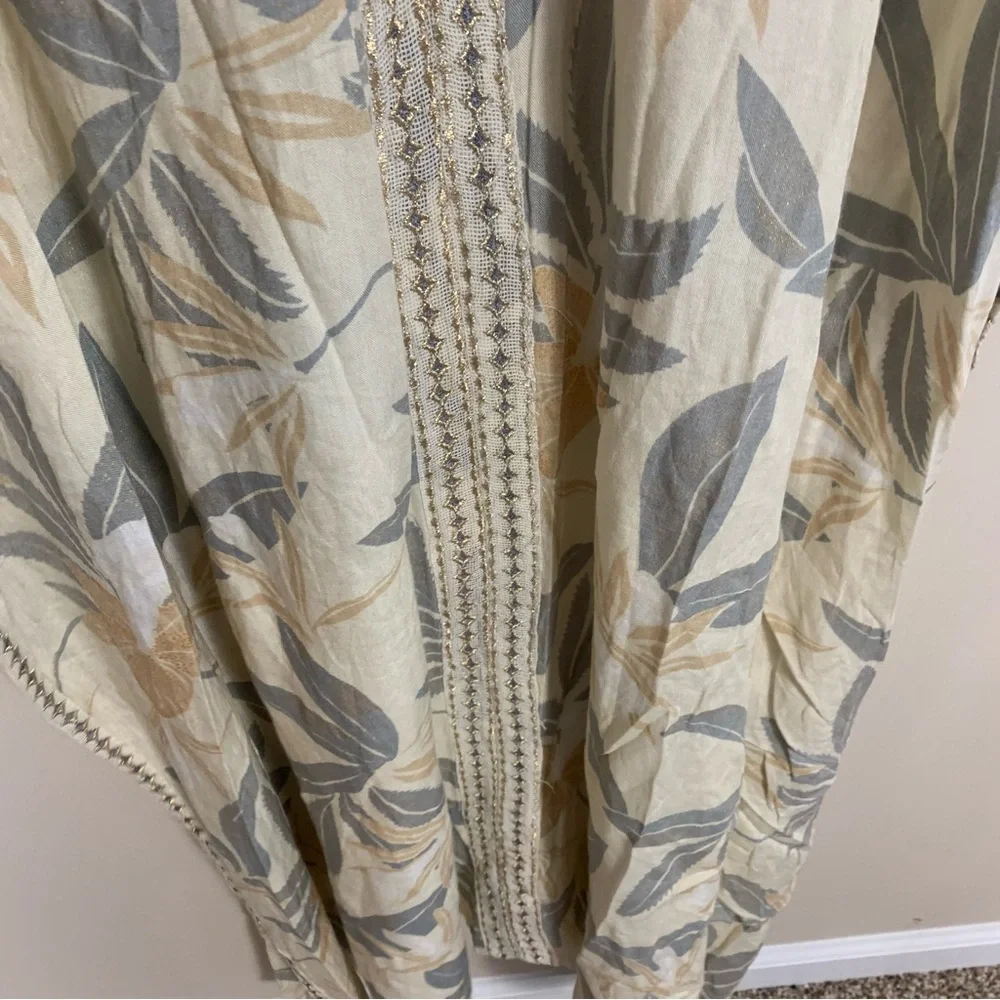 Z&L Tropical Leaf Print Kaftan Maxi Dress Metallic Embroidery Tassel - Picture 5 of 14